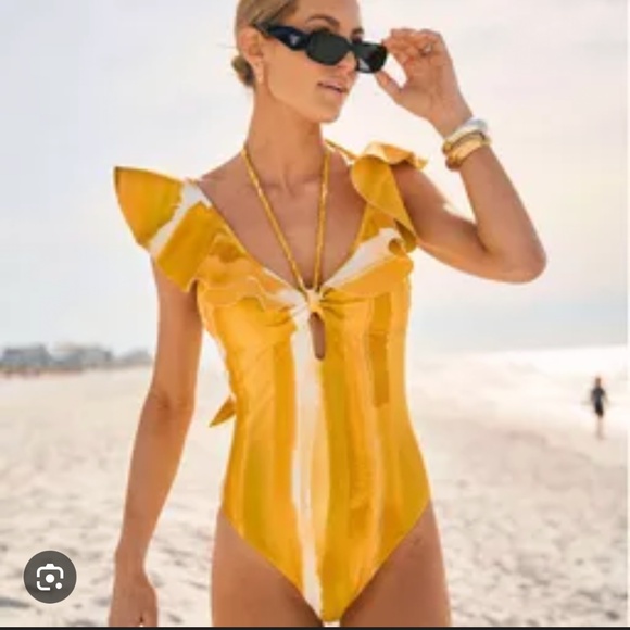 ANTONIO MELANI Other - NWT Antonio Melani Yellow Watercolor Stripe One Piece Swimsuit Size XL